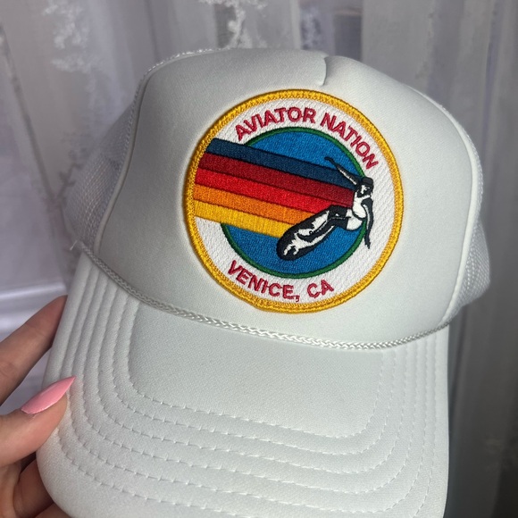 Aviator Nation Accessories - Aviator Nation Venice CA Trucker Hat White Rainbow Patch Mesh Snapback